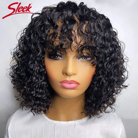 Jerry Curly Pixie Bob Wig – Glueless Human Hair with Bangs, Blonde Glueless Wig Highlight Water Wave Wig