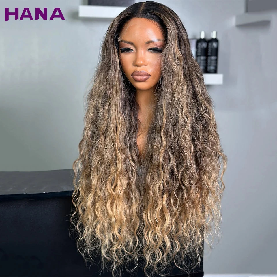 Highlight Brown Blonde Colored 5X5 Lace Closure Wig Human Hair For Women Kinky Curly 13X6 13X4 Lace Frontal Wig 180% Density