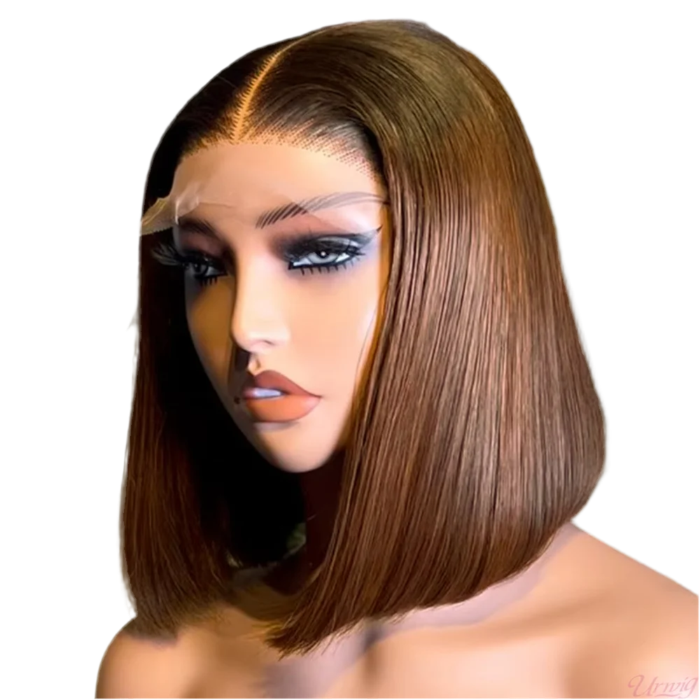 Cʜᴏᴄᴏʟᴀᴛᴇ Bʀᴏᴡɴ Sᴛʀᴀɪɢʜᴛ 13x4 Lᴀᴄᴇ Fʀᴏɴᴛᴀʟ Hᴜᴍᴀɴ Hᴀɪʀ Bᴏʙ Wɪɢ