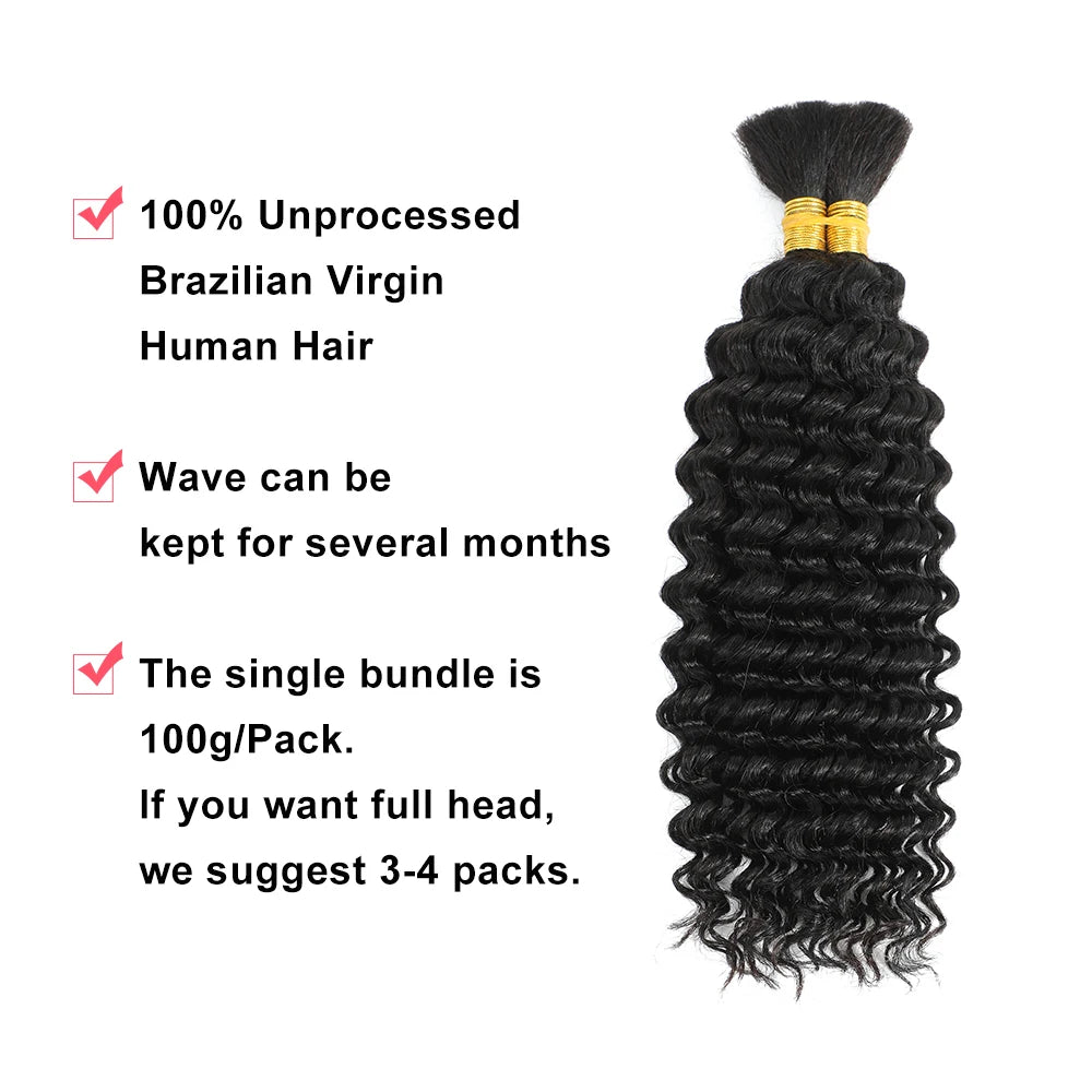Human Braiding Hair Deep Wave Human Hair Curly Hair Wig Boho Braids 100g Deep Wave Human Hair