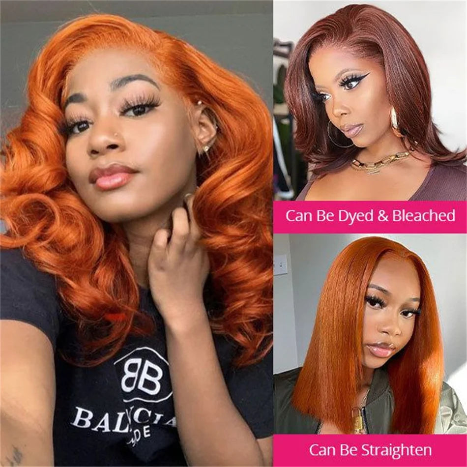 Bob Frontal Wig Lace Frontal Bob frontal Human Hair Wigs For Women Brazilian Remy Straight Wig 180% Density Ginger Orange