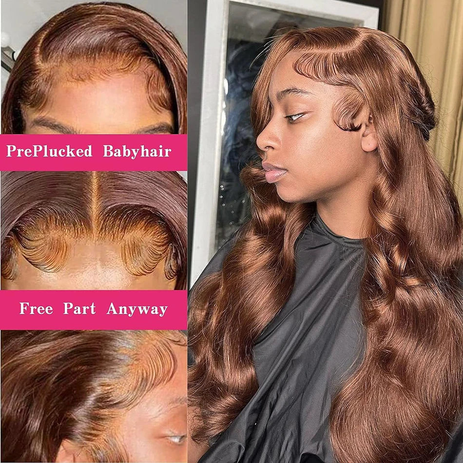 Chocolate Brown Body Wave Lace Front Wig Transparent 13x6 HD Lace Frontal Wigs 30 Inch 13x4 Pre Plucked Colored Human Hair Wigs