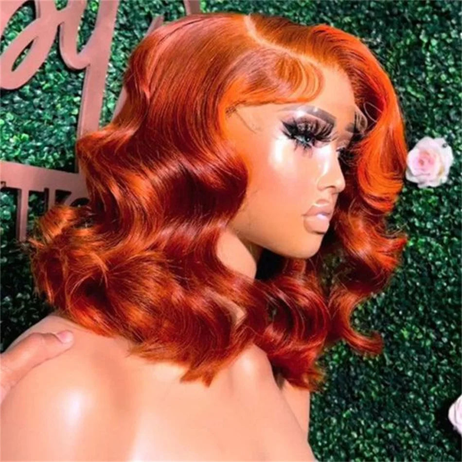 Bob Frontal Wig Lace Frontal Bob frontal Human Hair Wigs For Women Brazilian Remy Straight Wig 180% Density Ginger Orange