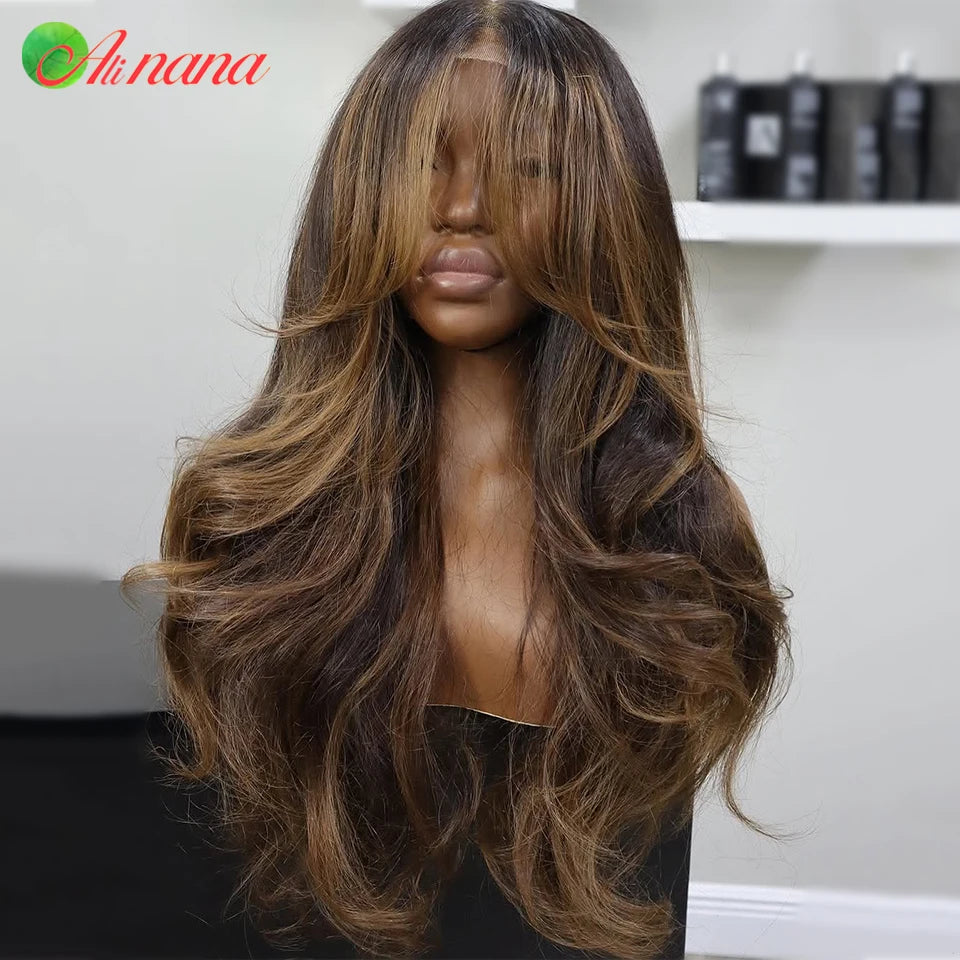 Ombre Brown Blonde Colored 13x6 13*4 Transparent Lace Frontal Wig Body Wave PrePlucked 180% Density 100%Human Hair Wig For Women