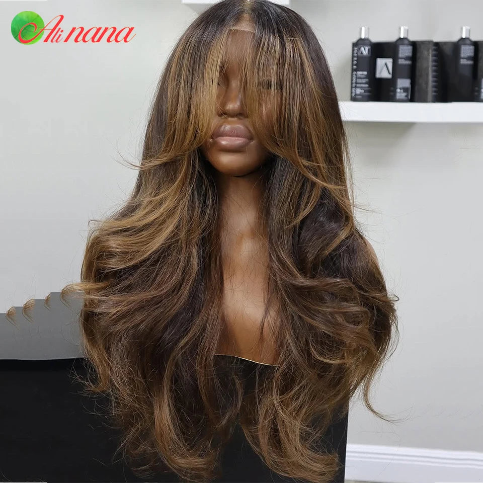 Ombre Brown Blonde Colored 13x6 13*4 Transparent Lace Frontal Wig Body Wave PrePlucked 180% Density 100%Human Hair Wig For Women