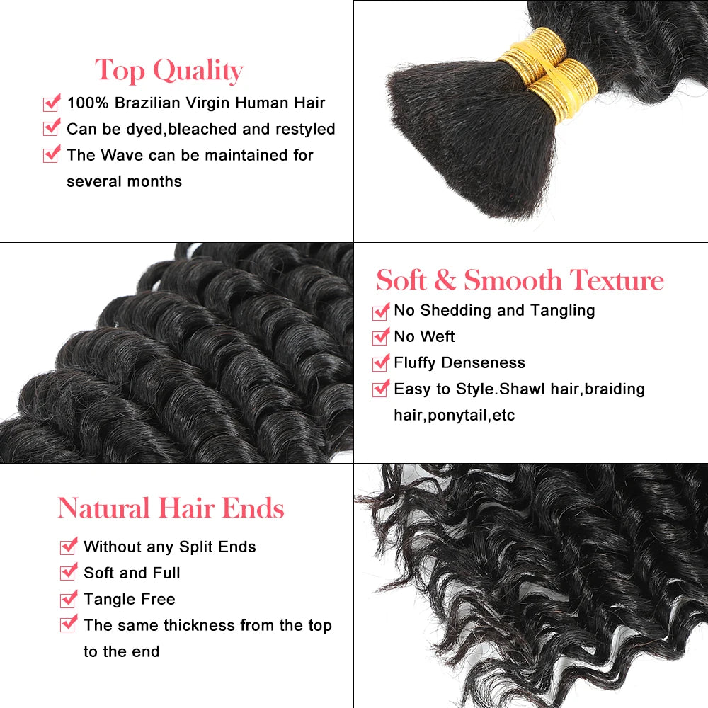 Human Braiding Hair Deep Wave Human Hair Curly Hair Wig Boho Braids 100g Deep Wave Human Hair