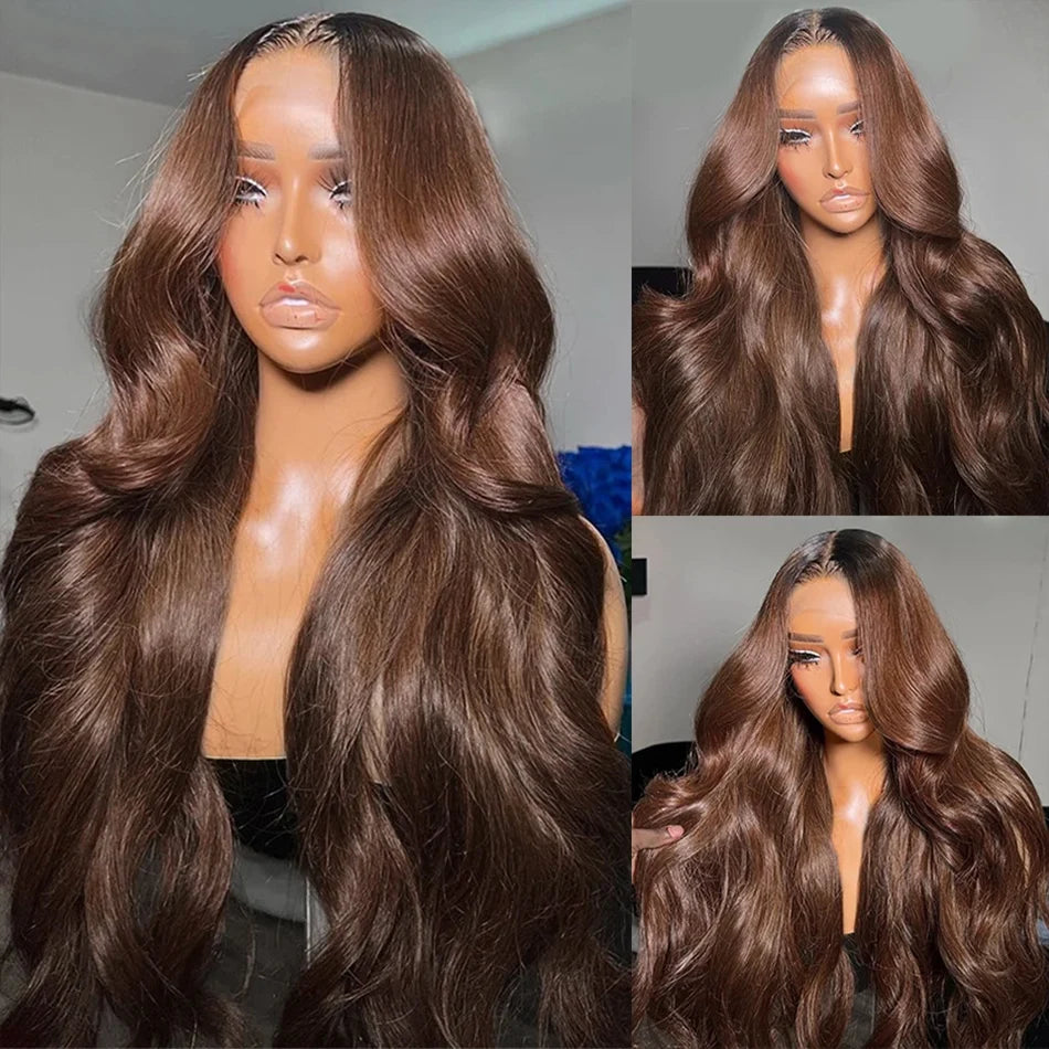 Chocolate Brown Body Wave Lace Front Wig Transparent 13x6 HD Lace Frontal Wigs 30 Inch 13x4 Pre Plucked Colored Human Hair Wigs