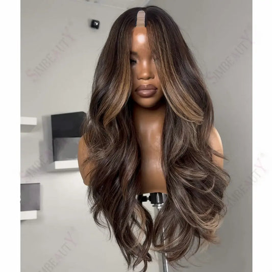 Women's Hightlight Wig Loose Wave 1x4 Size U Part Wig Human Hair Adjustable With Clips Glueless Easy Wear VPart Remy Indian Wig