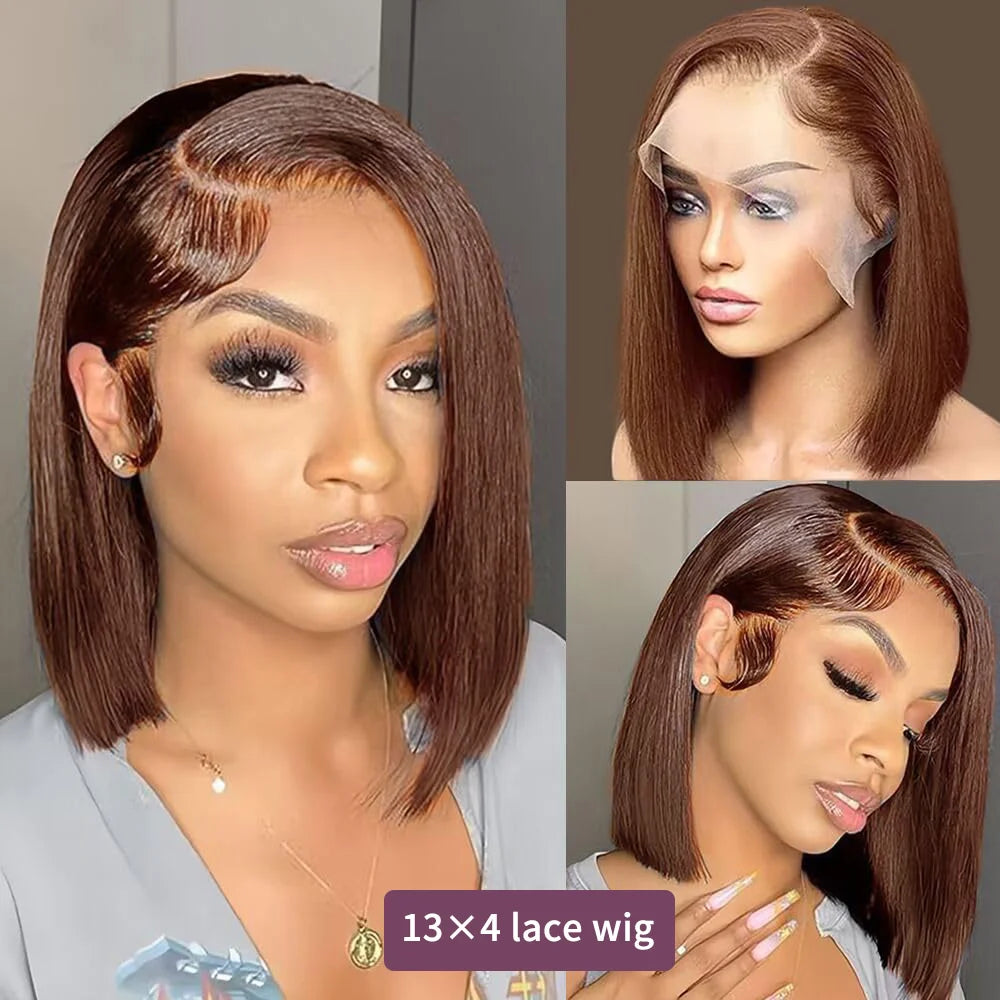 Cʜᴏᴄᴏʟᴀᴛᴇ Bʀᴏᴡɴ Sᴛʀᴀɪɢʜᴛ 13x4 Lᴀᴄᴇ Fʀᴏɴᴛᴀʟ Hᴜᴍᴀɴ Hᴀɪʀ Bᴏʙ Wɪɢ