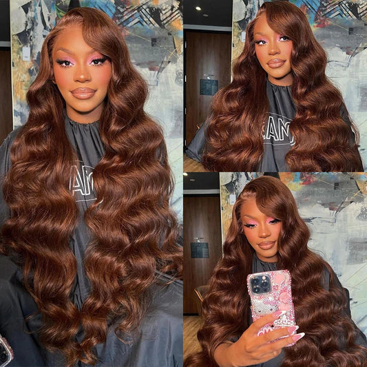 Chocolate Brown Body Wave Lace Front Wig Transparent 13x6 HD Lace Frontal Wigs 30 Inch 13x4 Pre Plucked Colored Human Hair Wigs