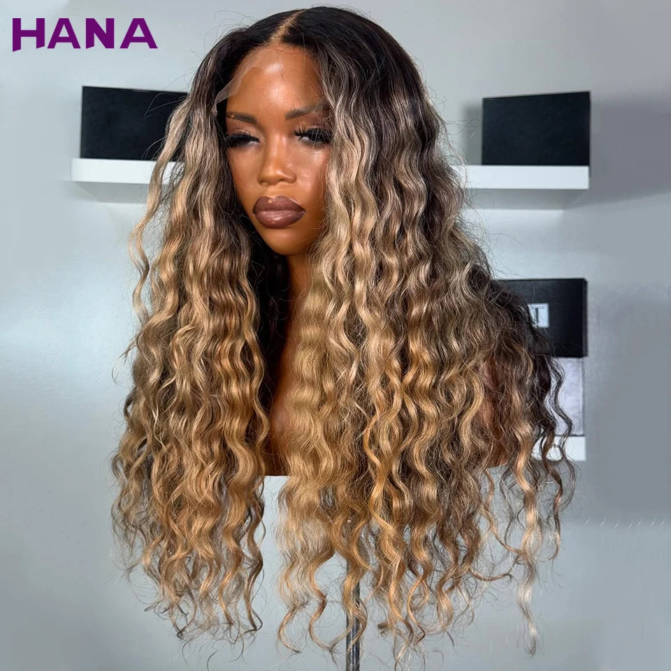 Highlight Brown Blonde Colored 5X5 Lace Closure Wig Human Hair For Women Kinky Curly 13X6 13X4 Lace Frontal Wig 180% Density