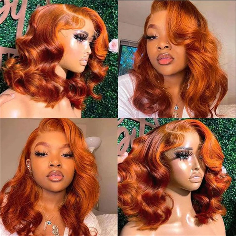 Bob Frontal Wig Lace Frontal Bob frontal Human Hair Wigs For Women Brazilian Remy Straight Wig 180% Density Ginger Orange