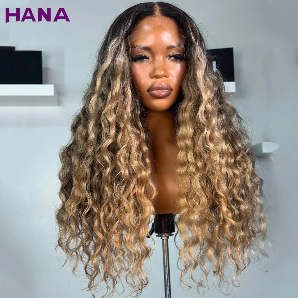 Highlight Brown Blonde Colored 5X5 Lace Closure Wig Human Hair For Women Kinky Curly 13X6 13X4 Lace Frontal Wig 180% Density