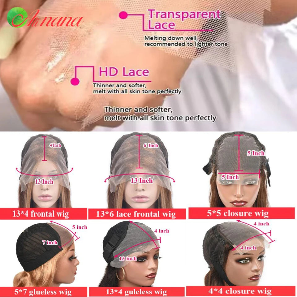 Ombre Brown Blonde Colored 13x6 13*4 Transparent Lace Frontal Wig Body Wave PrePlucked 180% Density 100%Human Hair Wig For Women