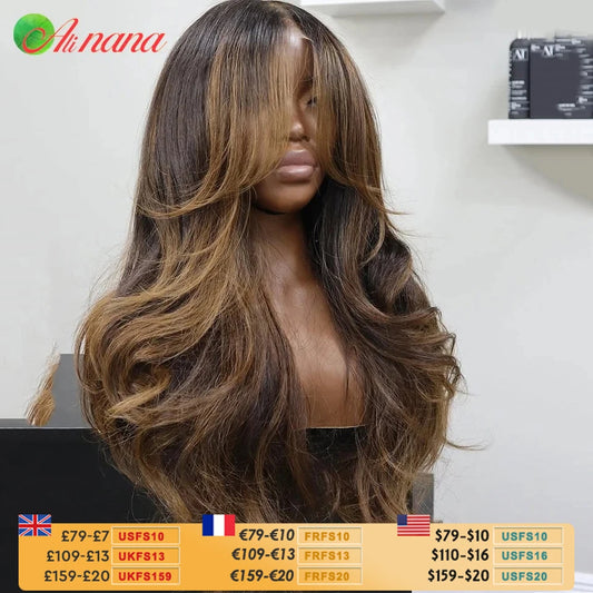 Ombre Brown Blonde Colored 13x6 13*4 Transparent Lace Frontal Wig Body Wave PrePlucked 180% Density 100%Human Hair Wig For Women