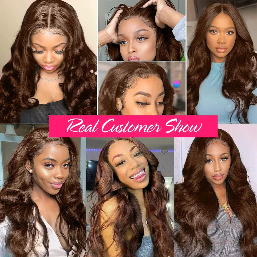 Chocolate Brown Body Wave Lace Front Wig Transparent 13x6 HD Lace Frontal Wigs 30 Inch 13x4 Pre Plucked Colored Human Hair Wigs