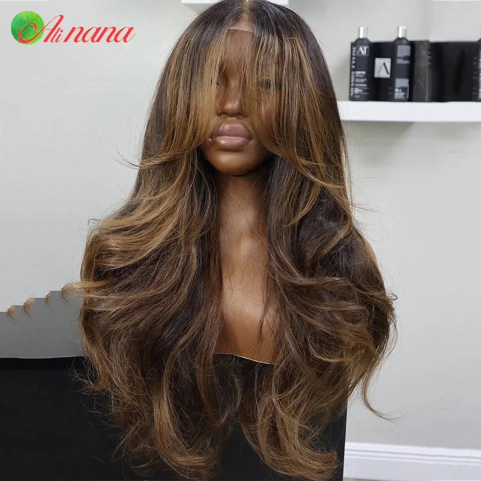 Ombre Brown Blonde Colored 13x6 13*4 Transparent Lace Frontal Wig Body Wave PrePlucked 180% Density 100%Human Hair Wig For Women