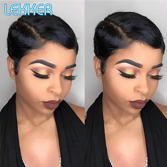 Short Pixie Cut Human Hair Wigs 13X6x1 Part Lace Front For Women Glueless Brazilian Remy Hair Colored Bob Wigs