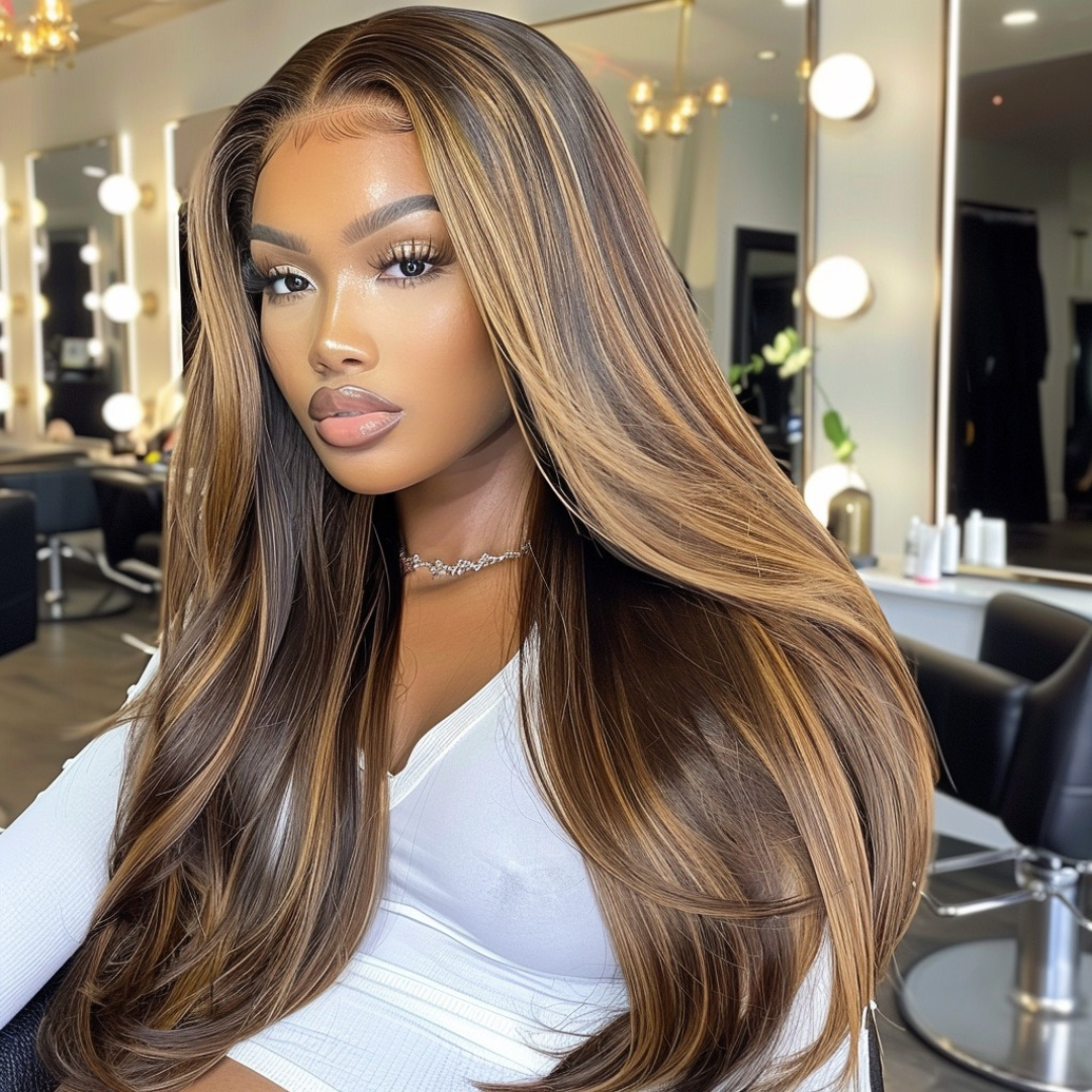 Raw Indian straight hair bundles installed, natural highlighted luxury hair extensions by Bellmazi Hair Mob